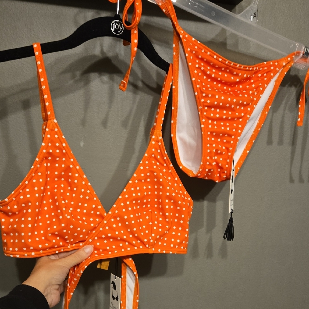 Playful Promises Polka Dot Orange Tie Bikini Set Sz 6